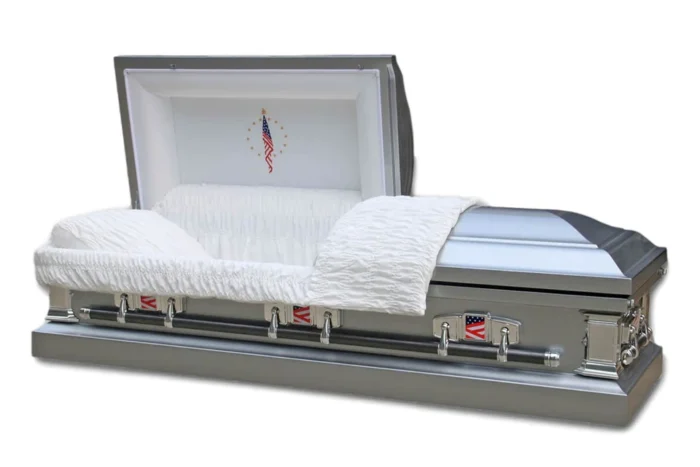 Veteran's Casket in Silver Finish with White Velvet Interior