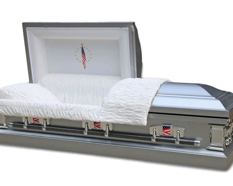 Veteran's Casket in Silver Finish with White Velvet Interior