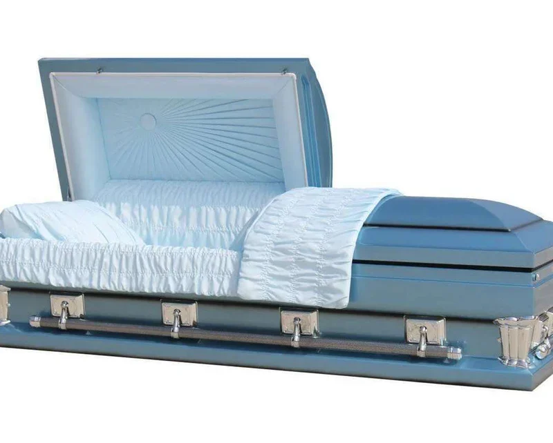 Oversized casket Adams Blue with an interior width of 27.5 inches.